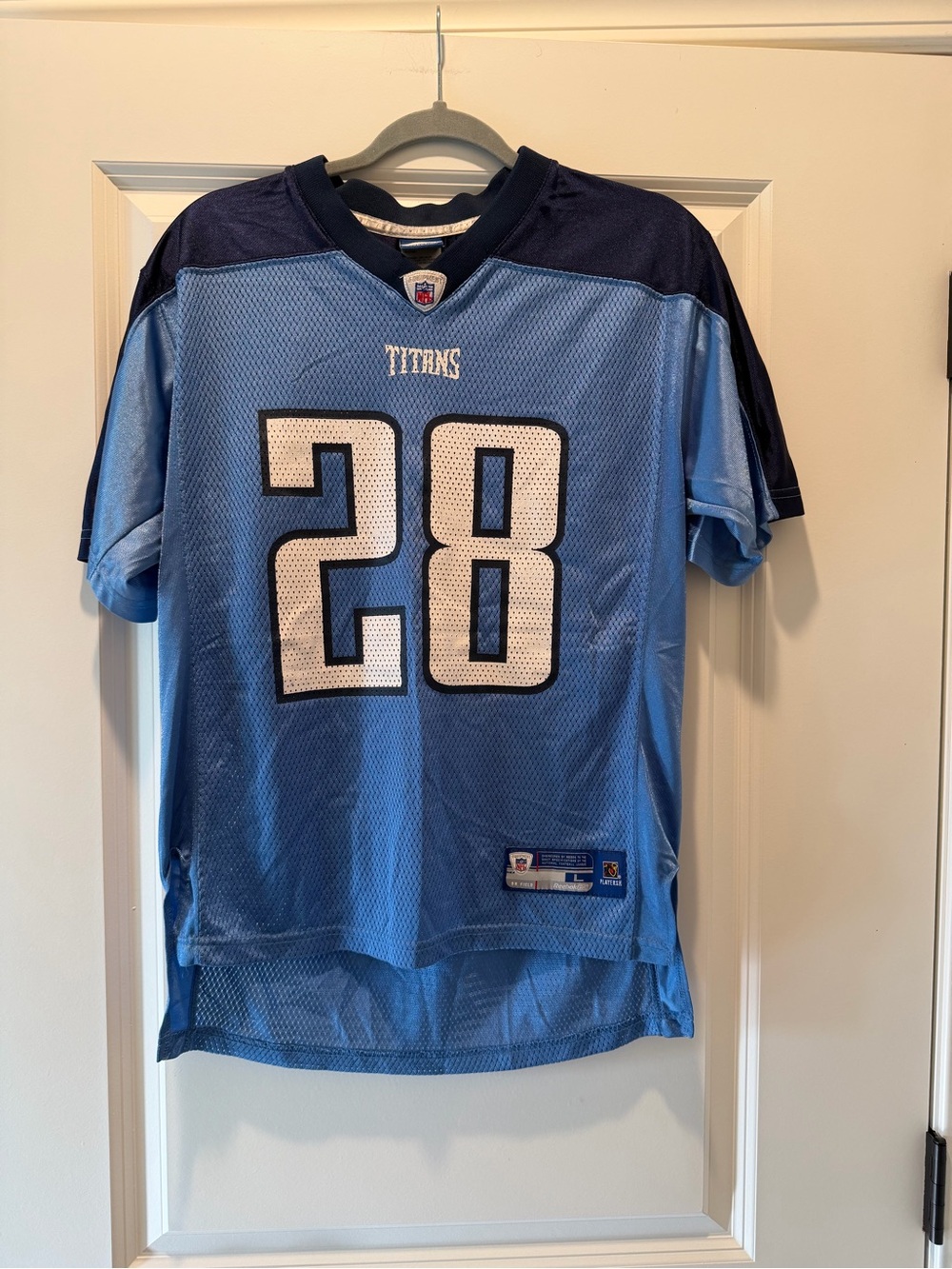 NFL Tennessee Titans Light Blue and Navy #28 Men's Jersey